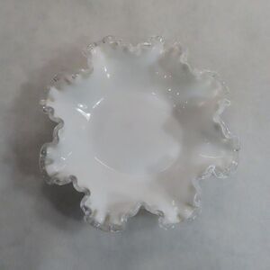 Vintage Fenton Silver Crest White Milk Glass Candy Dish - Excellent Condition